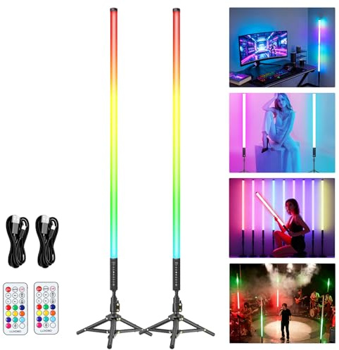2 Pack 4ft Portable Battery Powered Tube Light 5000 mAh Handheld LED Tube Lights 120cm with Tripods, 500 Vivid Effects, for DJ Lighting, Dance, Photography, Light Painting, YouTube, Night Bar, Party