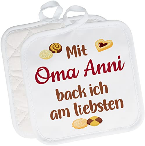 2er Set Topflappen personalisiert „Mit Wunschname backe ich am liebsten“ – Topf-Untersetzer mit Namen Ofenhandschuh Kochen – kleine Geschenke für Frauen & Männer zu Weihnachten, Geburtstag, Muttertag