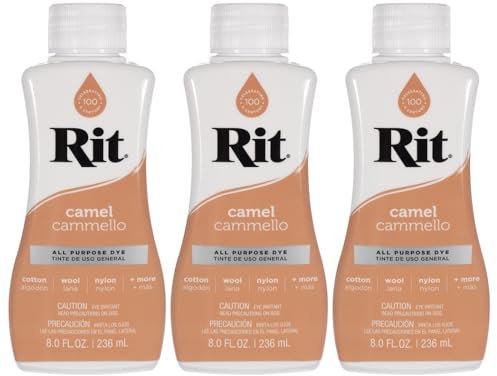 Rit Dye – flüssige Stofffarbe für Kleidung, Dekor und Basteln, 237 ml, Camel (3 Stück)
