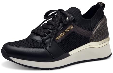 MARCO TOZZI Women's Wedge Trainers Casual with Wedge Heel, Black, 6 UK