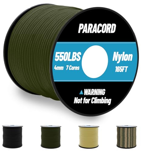 Omtofo 50M Paracorde 550 Corde 7 Brins 4mm Nylon Type II Paracord Corde de Survie, Corde Extérieure, Corde Tout Usage, Max. 250 kg (550 LB)-Vert Militaire