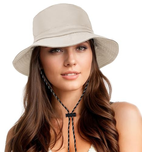 Durio Waterproof Bucket Hats for Woman UPF 50+ Sun Hat UV Protection Packable Rain Hats for Women Lightweight Hiking Hat Beige One Size