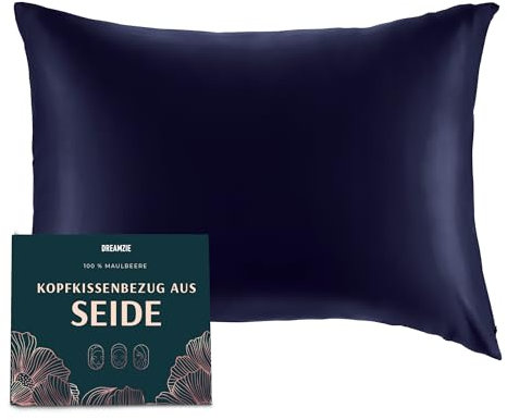 DREAMZIE Seidenkissenbezug 40 x 80 cm für Haar und Haut, Kissenbezüge Seide 19 Momme (Dunkelblau, 1 Stück)