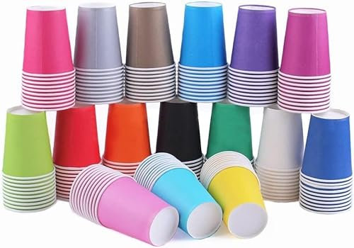 WANGZAIZAI 60 vasos de papel, 250 ml, multicolor, vasos de fiesta, biodegradables, vasos desechables para bodas, niños, manualidades, suministros de fiesta, café, té, bebidas calientes y frías, color