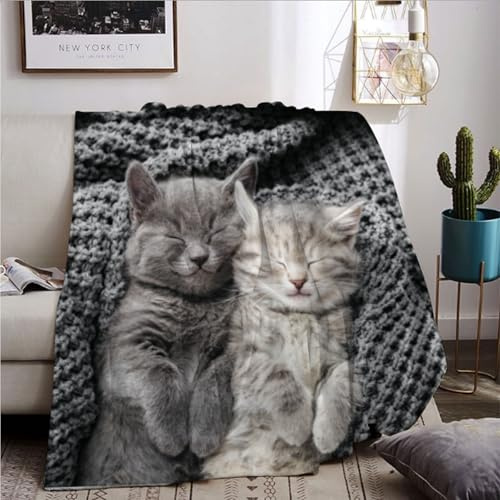 BNREDA Manta con diseño de Gatos, Bonito diseño de Animales, Manta mullida de Franela de Forro Polar, para niños y Adultos (B, 130x150cm)