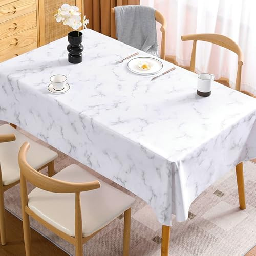 Stfery Bordsdukar 140x200 Vit Bordsskydd Vintage PVC Marmor Bordsduk Tvättbar Antiskjutligt Hållbart för Trädgård