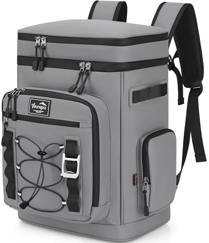 Youngoa Mochila Nevera Isotermica, 30L Grande Bolsa Termica Impermeable para Picnic, Playa, Camping, Barbacoa, Gris