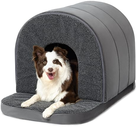 PELZIN Indoor Dog House - Orthopedic Dog Tent Bed w/Egg-Crate Foam - Pet Bed with Cover Cave - Waterproof Lining - Nonskid Bottom, Ideal for Large Breeds & Fits L 92cm Crate - 89x59cm, Charcoal