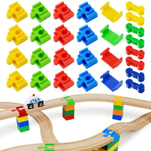 Holzeisenbahn Schienen Adapter - 28 Stück Holzeisenbahn Verbinde, Eisenbahn Holz Zubehör, Schienenverbinder aus Kunststoff Spielzeug Zubehör für Kinder im Alter Von 3-7