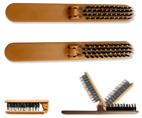 Kaiyzo Spazzola Pieghevole Bagnato e Asciutto Massaggio, Pettine da Viaggio Pieghevole Portatile, Nylon ABS Lisciacapelli, Marrone, Confezione da 2