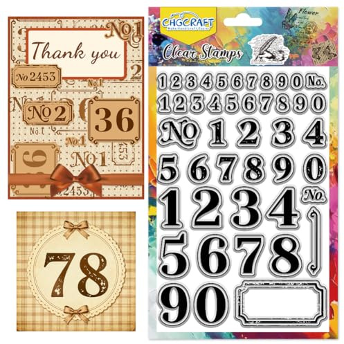 CHGCRAFT Different Size Numbers Clear Stamps Retro Numbers Transparent Stamps Labels Silicone Clear Stamp Seals for DIY Scrapbooking Photo Album Decoration, 4.3×6.3 inch