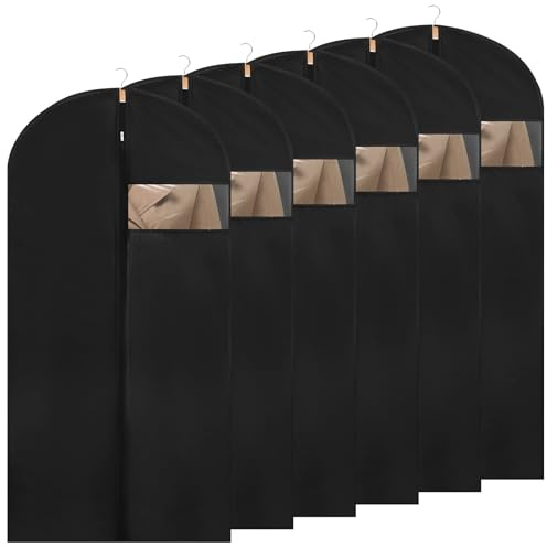 6 Pack Suit Bags PEVA Garment Bags Clothes Covers Suit Protector 60cm*120cm | Waterproof PEVA, Dustproof, Clear Window, Hanger Opening, Reusable for Suits, Shirts, Jackets, Home or Travel Use