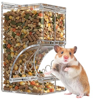 Distributeur Automatique de Nourriture pour Hamsters,300 Ml/400 ML,en Acrylique Haute Transparence,avec Protections Latérales Surélevées,pour Hamsters,Souris,Perroquets,Rats et Autres