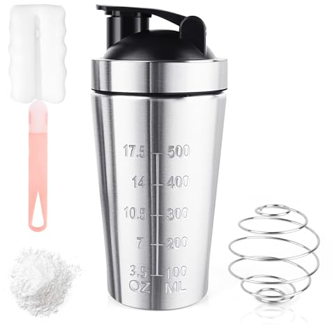 UTOCLEC 500ML Shaker à Protéines en Acier Inoxydable, Shaker à protéines avec Compartiment à Protéines en Poudre, pour les Protéines en Poudre et les Shakes de Protéines