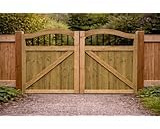 Wooden Swan Neck Driveway Gates 5 Foot – Heavy Duty Treated Timber Double Gates, Garden & Driveway Entrance, Traditional (150cm High x 180cm Wide x 5cm Deep)
