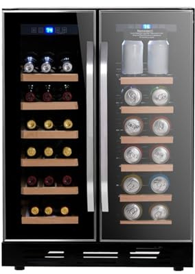 24 Inch Beverage Refrigerator and Wine Cooler: Ultra Quiet ≤30dB, 180-Can Single Zone or 18+88 Dual Zone, Built-In Glass Door Fridge with LED Light for Home Bar, Kitchen (Black, 18+88 Dual Zone)
