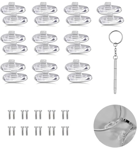 Lot de 10 paires de plaquettes de nez en silicone transparent,coussinets antidérapants à insérer pour lunettes et lunettes de soleil,accessoires de remplacement souples avec boîte de rangement
