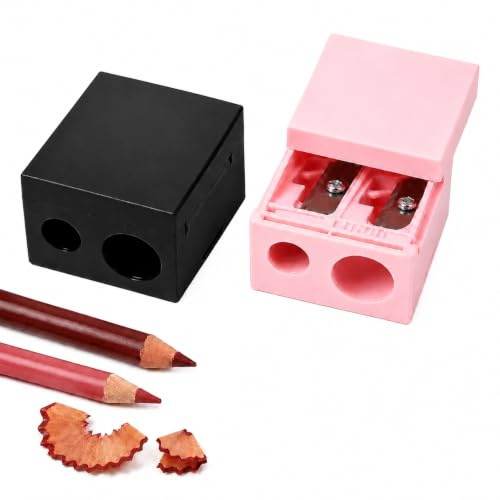 Pencil Sharpener, Fits Regular & Large Lip or Eye Pencils, Perfect Points, Built-in Cleaning Pick, Black&Pink Colour