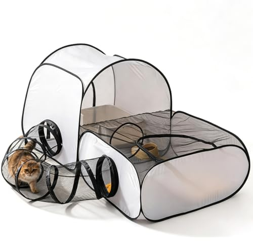LUPATDY Enclos pliable 6 en 1 pour chat avec tunnel et tente de jeu, enclos portable pour animaux de compagnie pour l'intérieur et l'extérieur, parc pour chat avec grand filet pour appartement, balcon