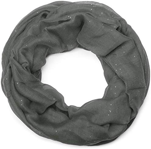 styleBREAKER Bufanda de bucle para mujer con efecto brillante, diseño liso en tela suave de viscosa, ligera y elegante, mide 87 x 93 cm, Gris oscuro