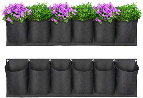 Yuccer Sac de Plantation Vertical, Jardin Sac à Plantes Mural Jardinière Suspendue Balcon Pot à Suspendre Intérieur Extérieur Fleur 6 Poches (Noir)