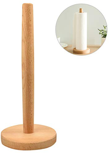 Kitchen Roll Holder, Wooden Paper Tower Stand with Anti Slip Pad, Round Tissue Paper Roll Holder for Kitchen,Bedroom,Bathroom,Thread Sewing(31 x 13 cm)