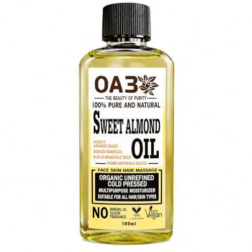 0A3 Sweet Almond Oil | 100% Pure & Natural Cold Pressed Moisturising Oil for Face, Hair, Skin & Body | Rich in Vitamin E & Omega Fatty Acids | Ideal for Massage, Aromatherapy & DIY Skincare Use 100ml