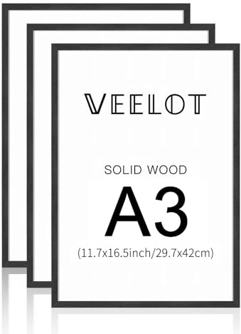 Veelot Marco de fotos A3 set de 3 marcos de fotos de madera maciza negra con Cristal de plástico para certificado de galería decoración del hogar (29,7x42 cm)