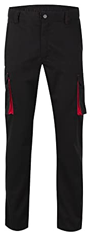 VELILLA Pantalon Stretch Bicolore Multipoches, Noir et Rouge, Taille 46 Mixte