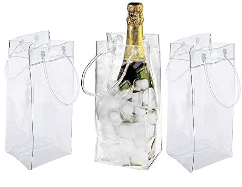 Casiler 3 Pcs Ice Wine Bag Clear Wine Cooler Bag Pvc Leakproof Wine Pouch Bags with Handle for Champagne Beer Wine Chilled Beverages