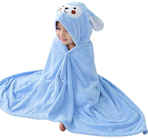 Gukasxi Serviette de Bain à Capuche pour bébé 70x140cm Coton Cape de Bain Bébé à Capuche avec Design Animal, Grande Serviette Douce et Super absorbante pour Enfants Infantile Bambin (Bleu)