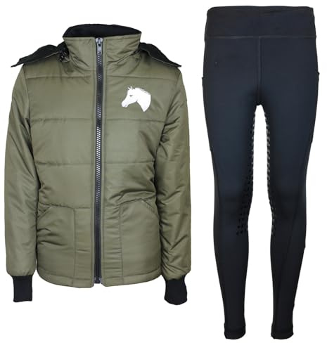MS-Trachten Reitset Kinder Reitjacke Mia Oliv mit Reitleggings Schwarz (158/164)