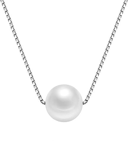 Hmzidz Halskette mit Einer Perle Kette Damen Silber 925 mit Anhänger Perle Perlenkette Damen Modeschmuck Kette mit Perlenanhänger Silber Schwebende Perlenkette Schmuck für Frauen und Mädchen