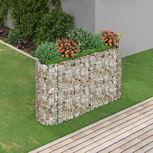 BULANED Gabionen-Hochbeet, Kräuterspirale, Hochbeet Im Garten, Pflanzkübel, Pflanzsteine, Verzinktes Eisen 190x50x100 cm