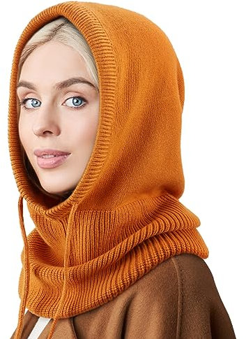 DRESHOW Wintermützen für Damen Balaclava Strickmütze Skull Cap mit Kordelzug Warmer Kapuzenschal Mütze