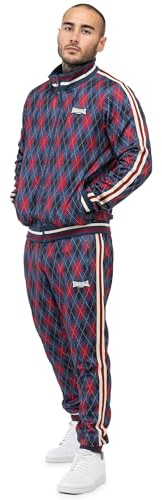 Lonsdale Herren Trainingsanzug schmale Passform REDFORD, Navy/Red/Ecru, L, 117636