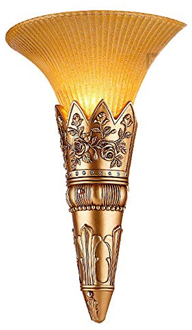 WgGUIF Aplique de Pared con antorcha Dorada de Resina, lámparas de Pared para escaleras de Pasillo de Estilo Europeo, Luces de Pared para Dormitorio Antiguo, Sala de Estar Creativa, Sala de Estudio,