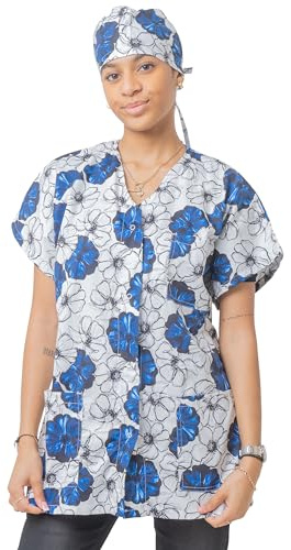 KODAMA Tunique Médicale Femme à Motifs – Tunique infirmière/Aide à la Personne en Coton avec col V, Bouton-Pression, 3 Poches, Manches Courtes – Disponible en 5 Designs/Couleurs Uniques