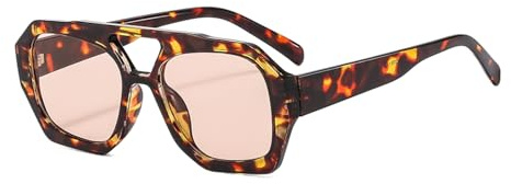 YAMEIZE 70s Retro Double Bridge Pilot - Gafas de Sol para Mujeres Hombres - Gafas de Sol Hexagonales Clásicas Gafas Cuadradas de Conducción