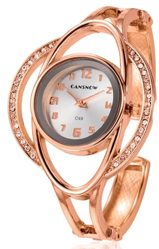 CANSNOW Spangenuhr Damen – Faszinierende Damenuhr Rosegold | Armbanduhr | Frauen Uhren (Roségold-Weiß)