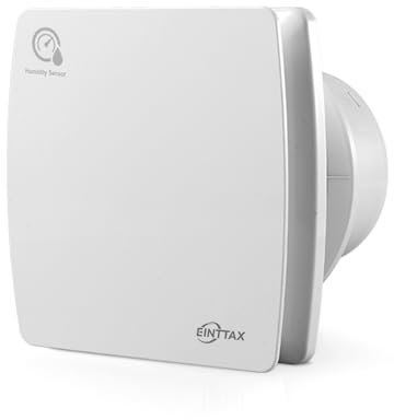 EINTTAX Ventilador extractor de baño silencioso de 100 mm con sensor de humedad y temporizador, ventilador de baño cuadrado blanco de 95 m³/h, extractor de pared o ventana para cocina, ducha, inodoro