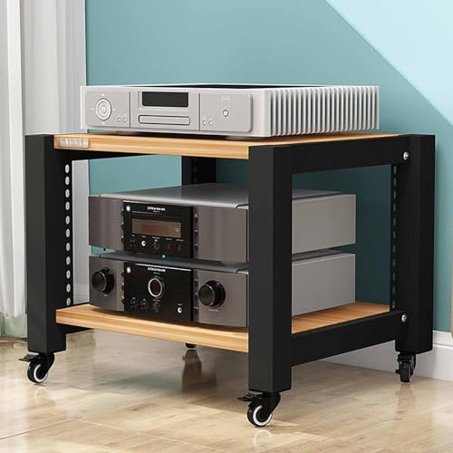 Audio-Video-Regal, hifi rack, Medienkonsolenständer, Medienaufbewahrungsschrank mit verstellbaren Regalen, Stereo-Schrank, offenes Audio-Aufbewahrungsregal, für Plattenspieler & Stereoanlagen(Pomelo W