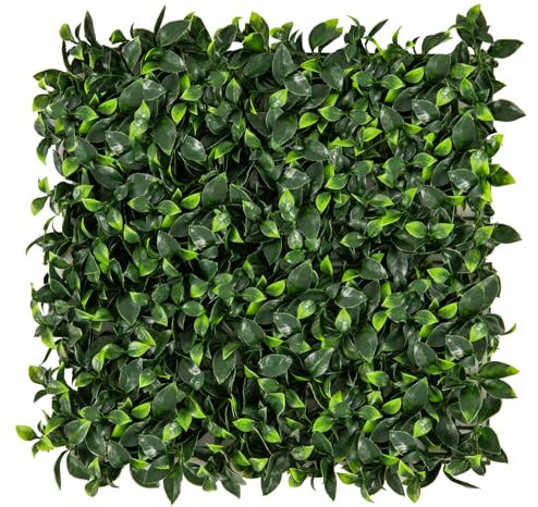 GOPLUS 50 x 50 CM Paneles de Pared de Hierba de 12 Piezas, Seto de Telón de Fondo Artificial para Interior y Exterior, Pantalla de Seto de Privacidad Protectora del Sol (Hoja de Gardenia)