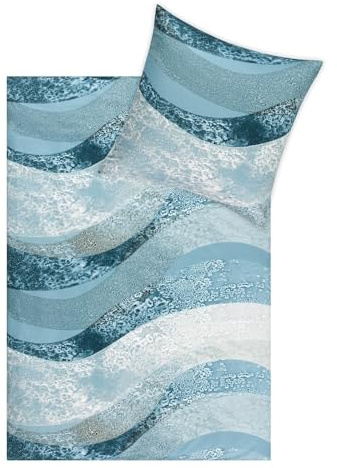 Estella Biancheria da letto in jersey Mako Interlock Rio Ciano, 1 copripiumino 135 x 200 cm + 1 federa 80 x 80 cm