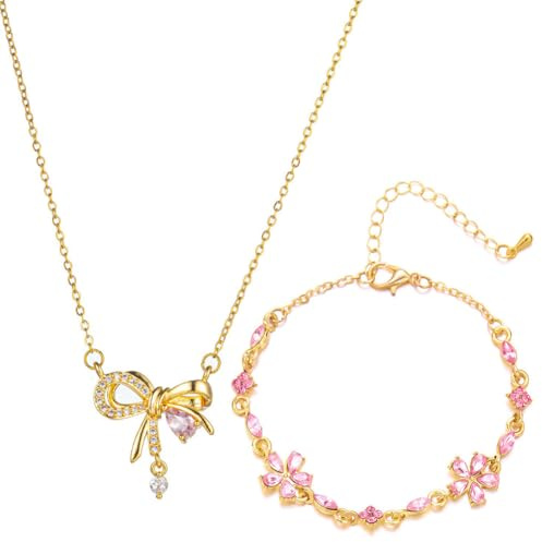 MEZHEN armband rosett halsband rosa smycken flickor band armband damer smycken hänge blomma smycken set gåvor mors dag alla hjärtans dag dekoration, Metall
