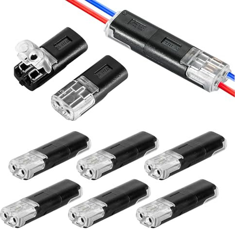 Set 12 Connettori Elettrici Impermeabili 2 Poli, Connettori Elettrici Rapidi per Cavi 18–22 AWG, Senza Saldatura, Morsetti Elettrici per Auto, LED, Giardino, Facile da Installare, Sicuri e Resistenti
