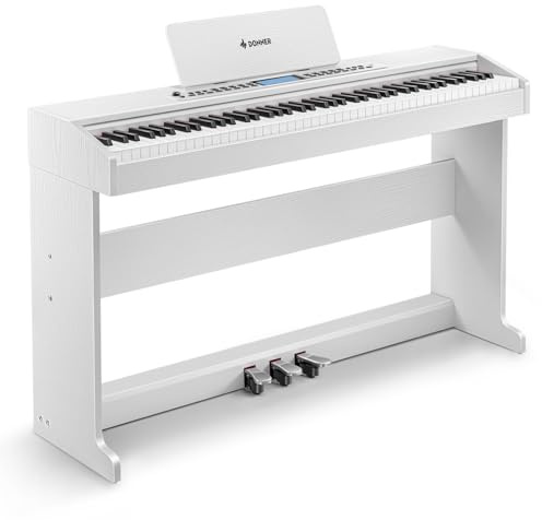 Donner DDP-95 88 Key Weighted Digital Piano Keyboard for Beginner, Wireless Connection, Record, 4.3 LCD, 610 Tones, 600 Rhythms, 110 Demos, 3 Piano Teaching Modes, Full Size Music Keyboard, White