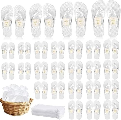 SWHCM 24 paia di infradito per ospiti di nozze – pantofole per matrimonio, festa di matrimonio, spa, ospiti dell'hotel, pantofole con scheda delle taglie e sacchetto con coulisse, 4 misure – bianco