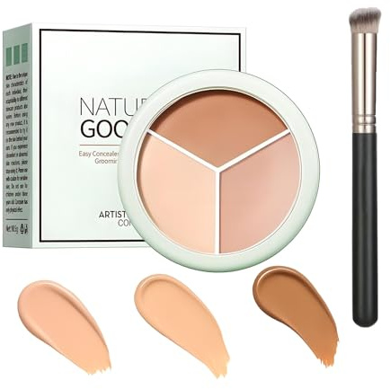 Full Coverage 3 Color Concealer Palette – Waterproof Cream Makeup & Contour Stick with Brush – Long Lasting Matte Foundation for Dark Circles, Blemish Correction & Smooth Flawless Makeup