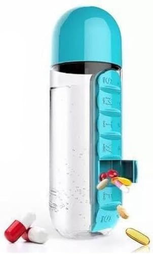 Portable Pill Box and Water Bottle, Medication Planner, 2-in-1 Water Bottle and Pill Organizer for Outdoors and The Gym